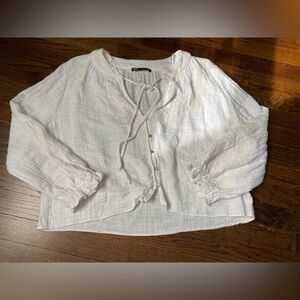 Zara cotton boho top button down shirt floral embroidery oversized cropped top M